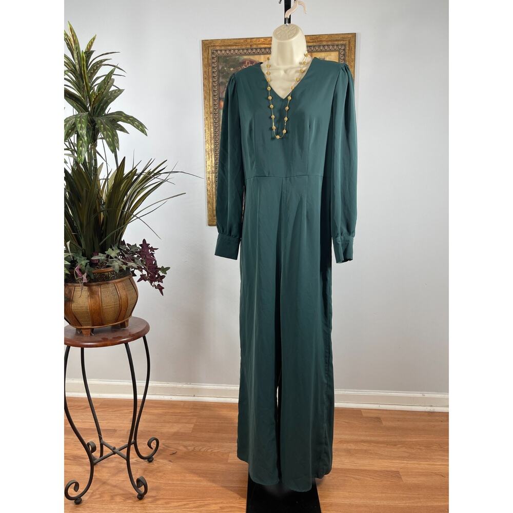 Shein Jumpsuit Women's Medium Emerald Green Wide-Leg Minimalist‎ Quiet Luxury